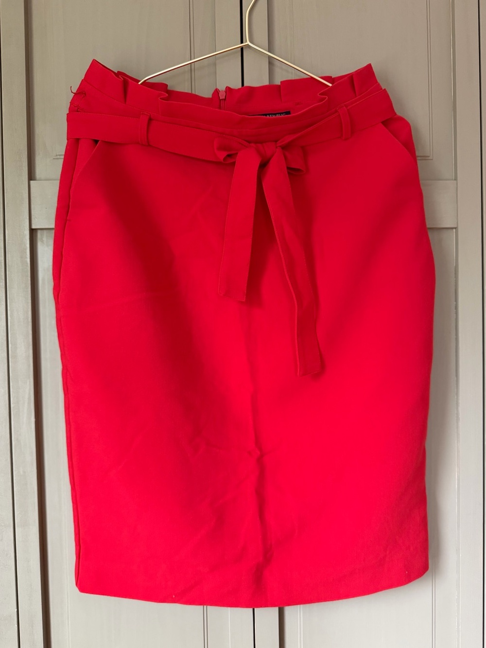 Red Waist Tie Pencil Skirt